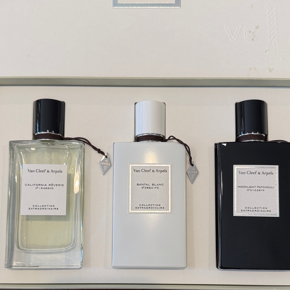 Van Cleef & Arpels Trio — Clear, White, Black Perfume Bottles NEW